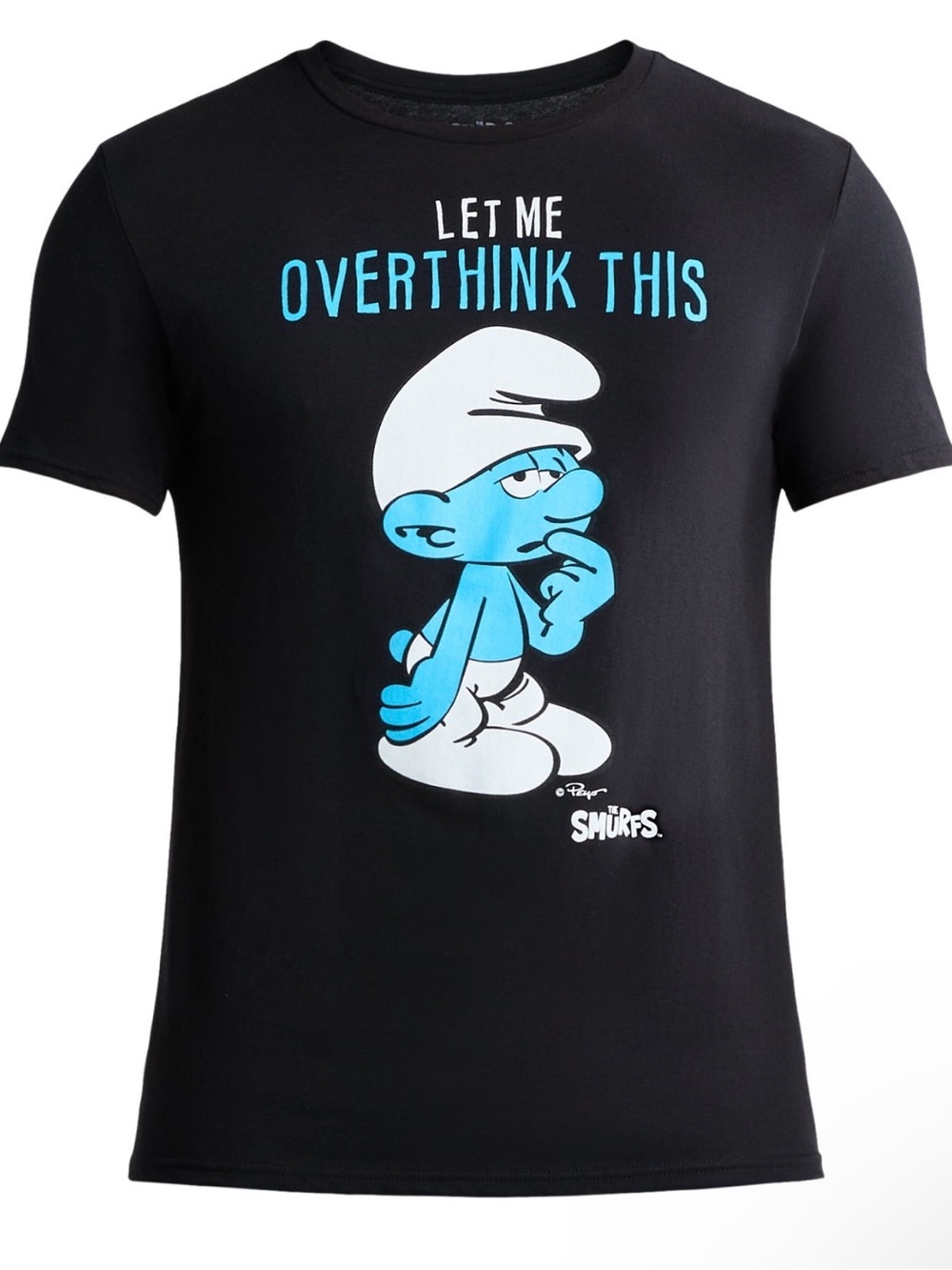 Graphic Short Sleeve T‑Shirt - Black with Blue Smurf Print